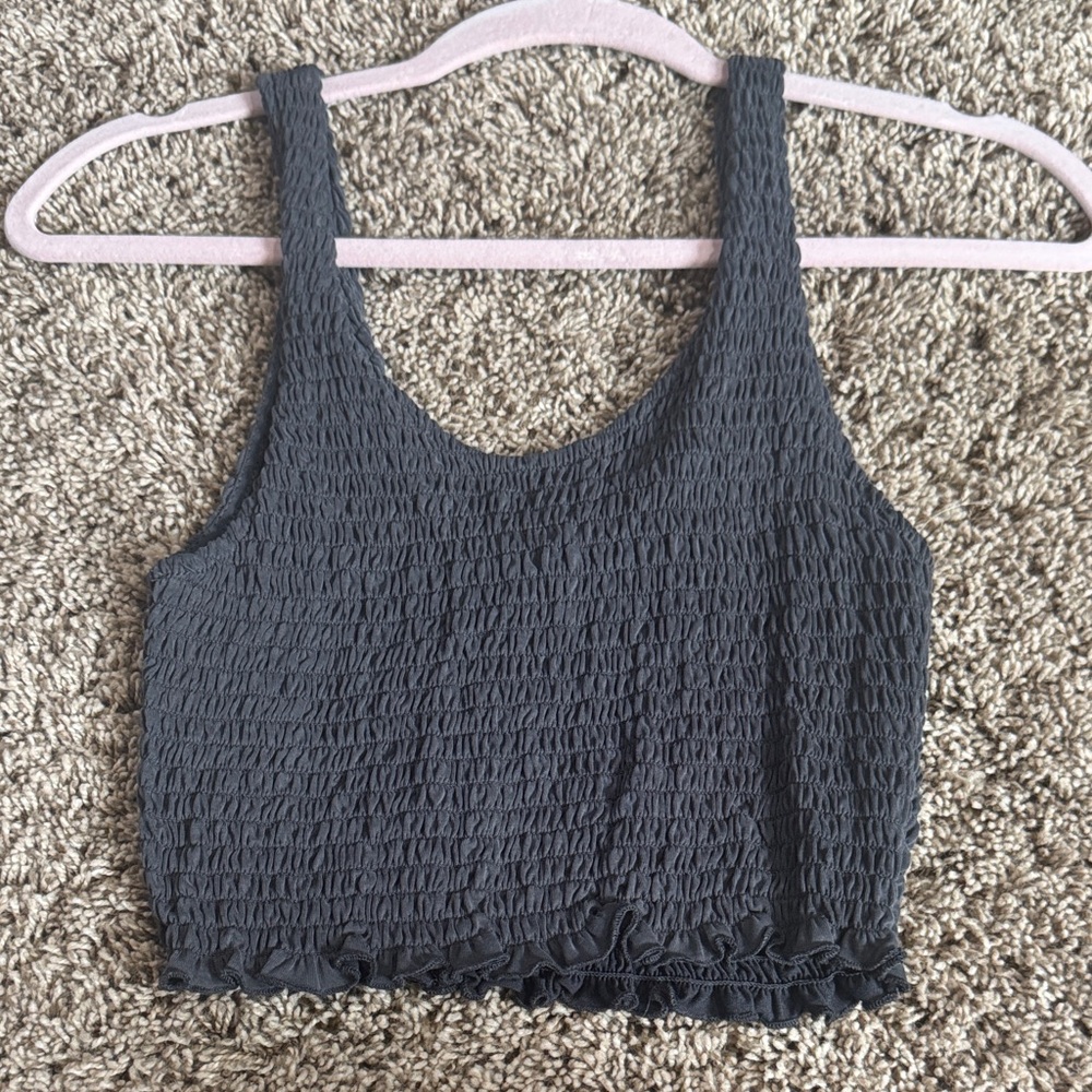 Love Tree Charcoal Gray / Black Smocked Crop Top